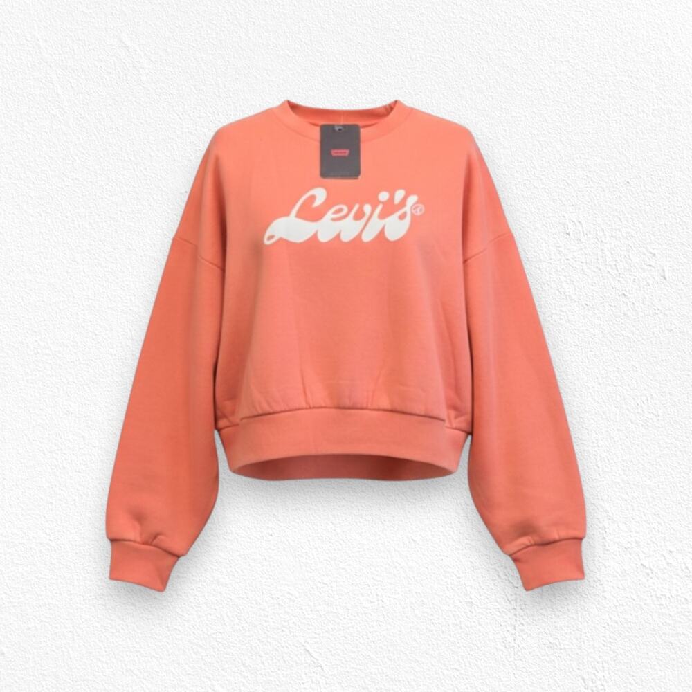 Levi's Coral Orange Retro Logo Cropped Crewneck Pullover Boxy Sweatshirt Size XL